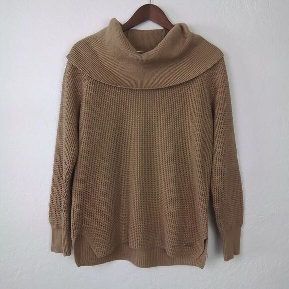 Michael Michael Kors Chunky Knit Sweater Size S Tan Cotton Blend Cowl Neck Tunic - Picture 1 of 11